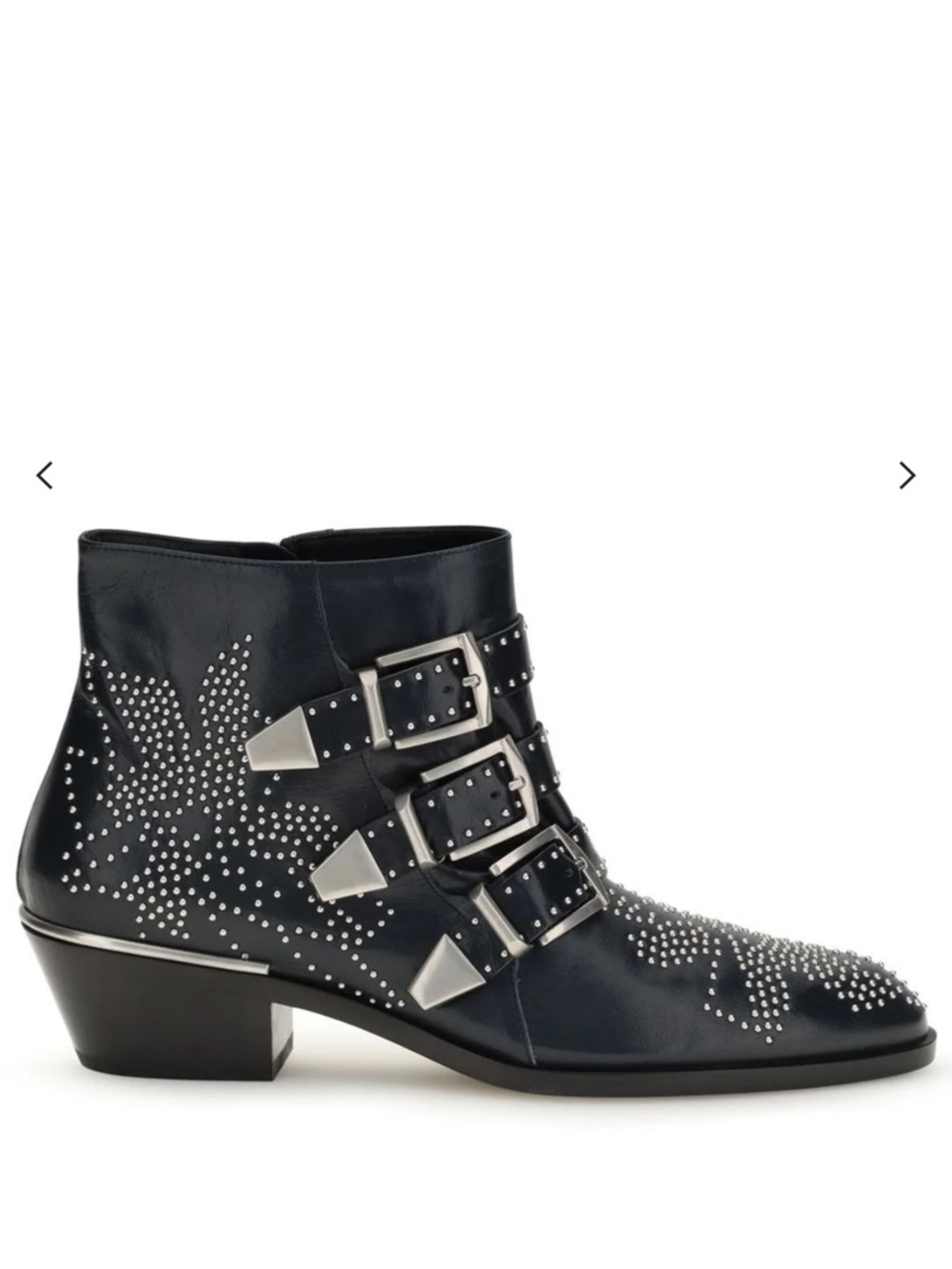 CHLOE Susanna Black Leather Silver Studded Ankle Boots - Size 39.5